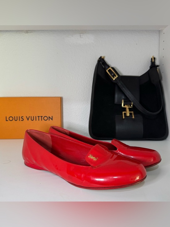 Saint Laurent Shoes - Saint Laurent Red Patent Leather Slip-On Flats